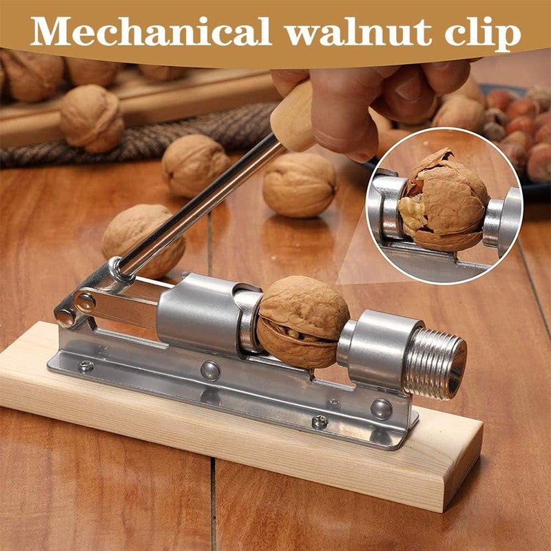 EGETOTA Nutcracker Heavy Duty Pecan Walnut Cracker Plier Opener Tool for Easy Cracking Nuts Hazelnuts Almonds Chestnut Desktop Wood Base with Handle & 2 Picks & 1 Cleaning Brush - Image 5