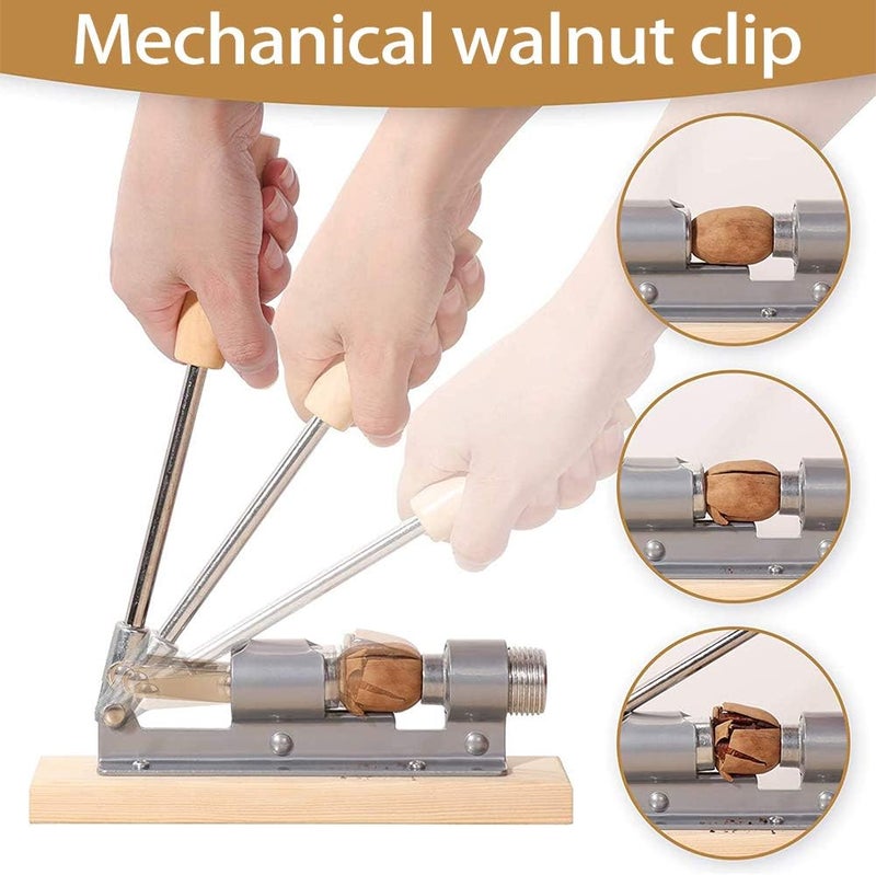 EGETOTA Nutcracker Heavy Duty Pecan Walnut Cracker Plier Opener Tool for Easy Cracking Nuts Hazelnuts Almonds Chestnut Desktop Wood Base with Handle & 2 Picks & 1 Cleaning Brush - Image 4