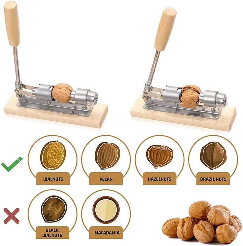 EGETOTA Nutcracker Heavy Duty Pecan Walnut Cracker Plier Opener Tool for Easy Cracking Nuts Hazelnuts Almonds Chestnut Desktop Wood Base with Handle & 2 Picks & 1 Cleaning Brush - Image 2