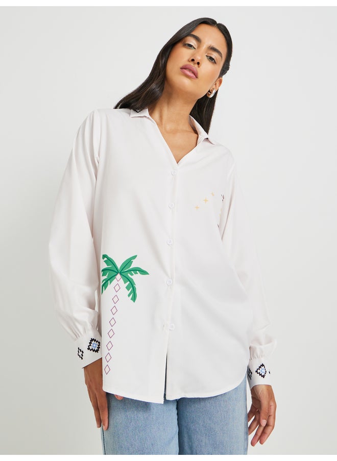 Take Two Take Two Graphic Print Spread Collar Oversized Shirt  - Image 1