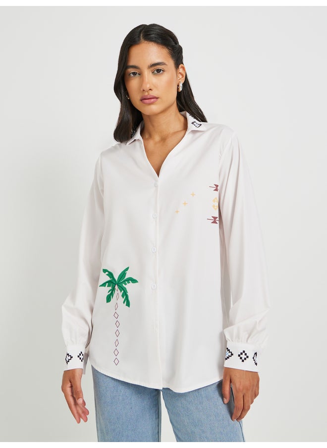 Take Two Take Two Graphic Print Spread Collar Oversized Shirt  - Image 3
