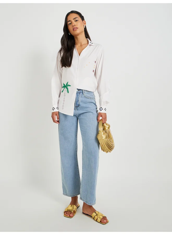 Take Two Take Two Graphic Print Spread Collar Oversized Shirt
