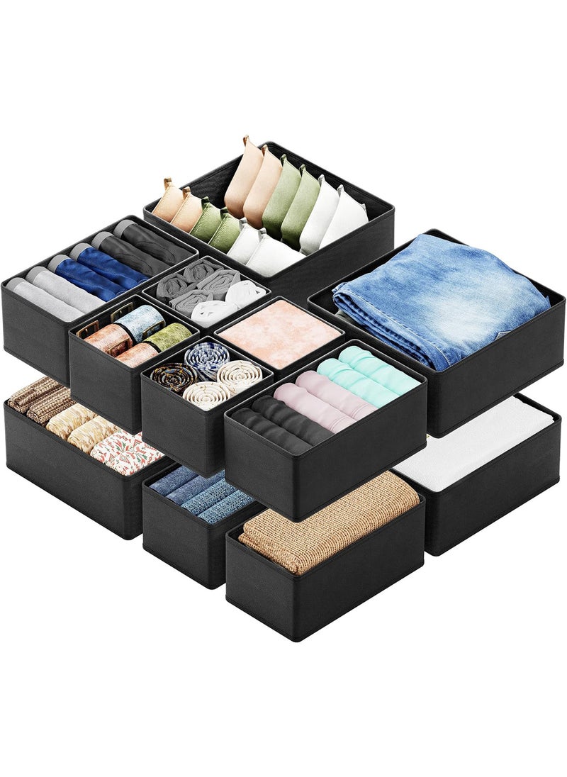 Uwals Drawer Organizer Clothes, 12 Pack Dresser Organizer Bins for Nursery, Closet Organization and Storage Dividers for Clothing, Baby Clothes, Underwears, Socks (Black)  - Image 1