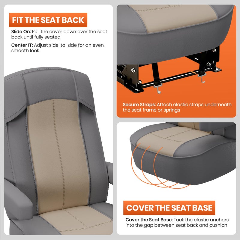 VALUN RV Seat Covers (Grey 2 Pack) â€“ Captains Chair Seat Covers for RV Captain Chair & Motorhome Chairs, Universal Fit RV Chair Covers for Camper, Trailer, Van, Protects Against Dirt, Spills & Wear - Image 5