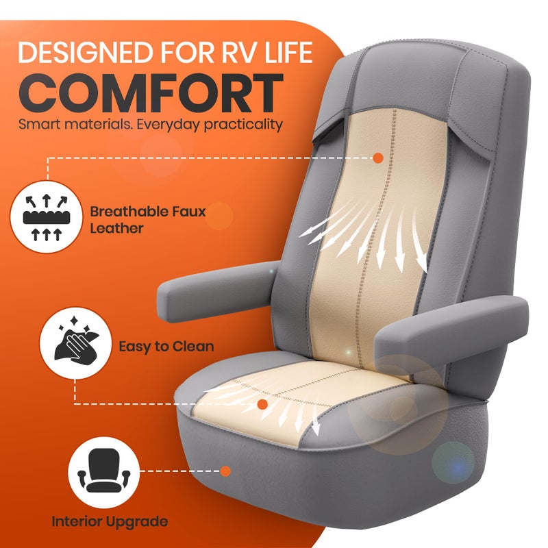 VALUN RV Seat Covers (Grey 2 Pack) â€“ Captains Chair Seat Covers for RV Captain Chair & Motorhome Chairs, Universal Fit RV Chair Covers for Camper, Trailer, Van, Protects Against Dirt, Spills & Wear - Image 3