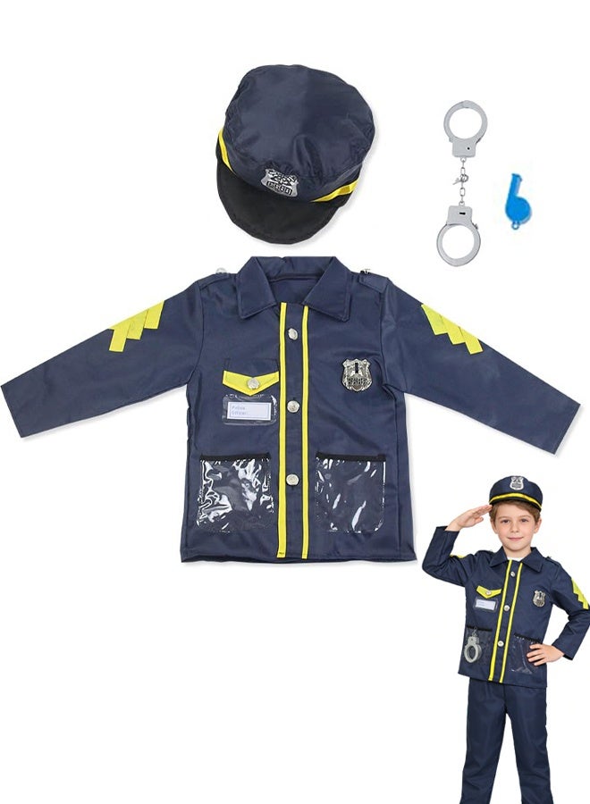 تابيت زي تنكري للشرطة للأطفال، طقم لعب الأدوار مع إكسسوارات هدايا، مناسب للأطفال بطول 100-130 سم، لحفلات الهالوين، واحتفالات أعياد الميلاد، والمسرحيات المدرسية - Image 1