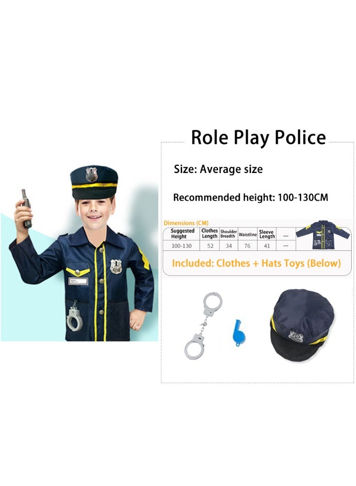 تابيت زي تنكري للشرطة للأطفال، طقم لعب الأدوار مع إكسسوارات هدايا، مناسب للأطفال بطول 100-130 سم، لحفلات الهالوين، واحتفالات أعياد الميلاد، والمسرحيات المدرسية - Image 2