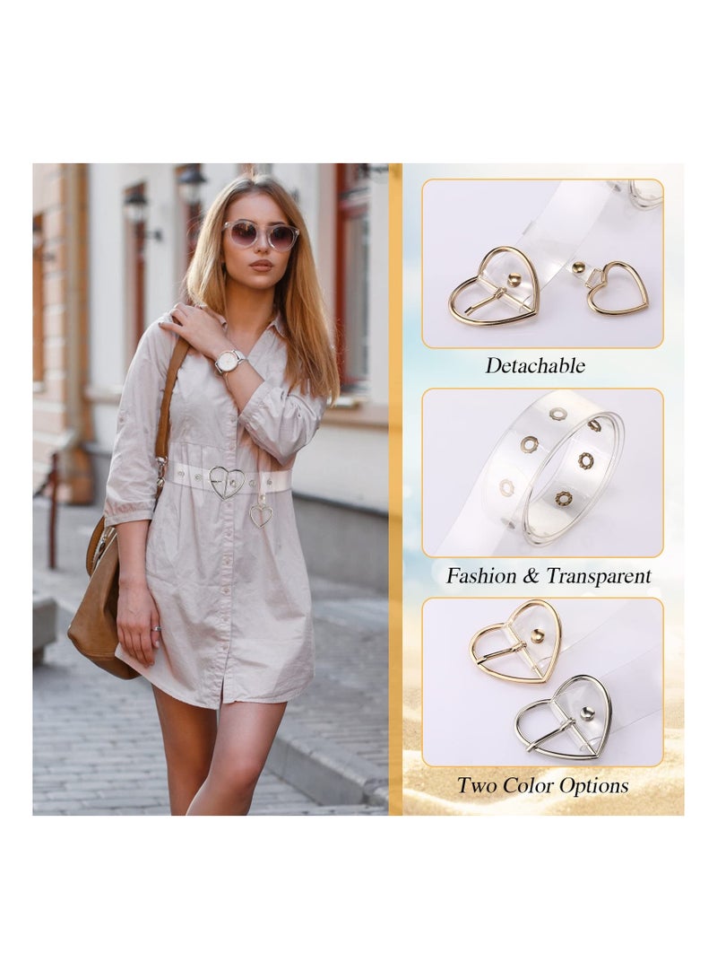 Y&D Heart Belt, 2 PCS Chic Transparent Clear for Women Trendy Buckle Holes Waist Waistband, Aesthetic Wide Plastic Belt Teen Girls Dress Jeans Shorts Pants, Silver and Gold - Image 2