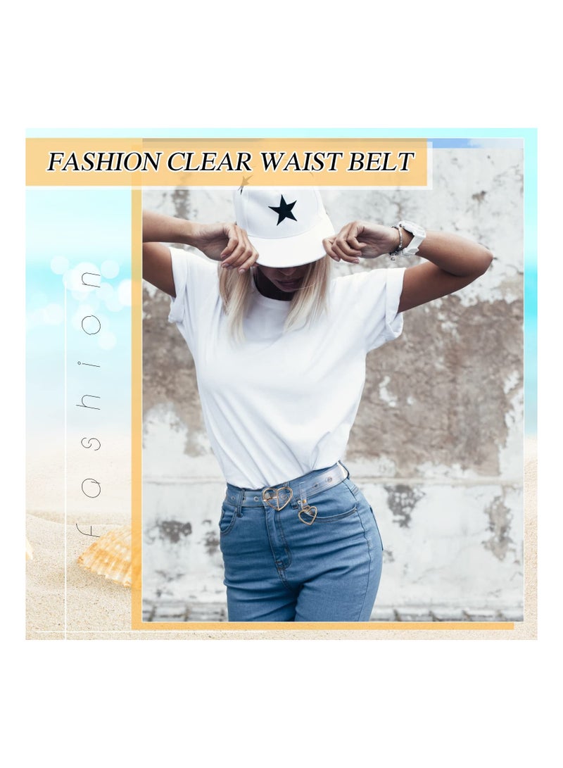 Y&D Heart Belt, 2 PCS Chic Transparent Clear for Women Trendy Buckle Holes Waist Waistband, Aesthetic Wide Plastic Belt Teen Girls Dress Jeans Shorts Pants, Silver and Gold - Image 3