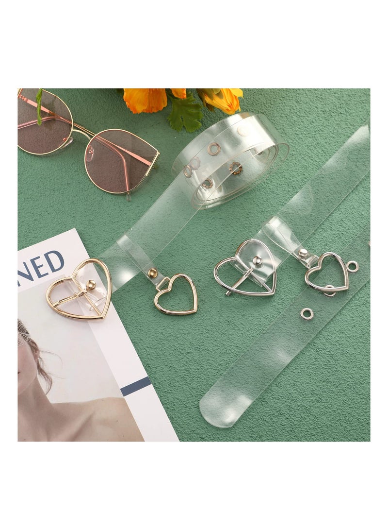 Y&D Heart Belt, 2 PCS Chic Transparent Clear for Women Trendy Buckle Holes Waist Waistband, Aesthetic Wide Plastic Belt Teen Girls Dress Jeans Shorts Pants, Silver and Gold - Image 4