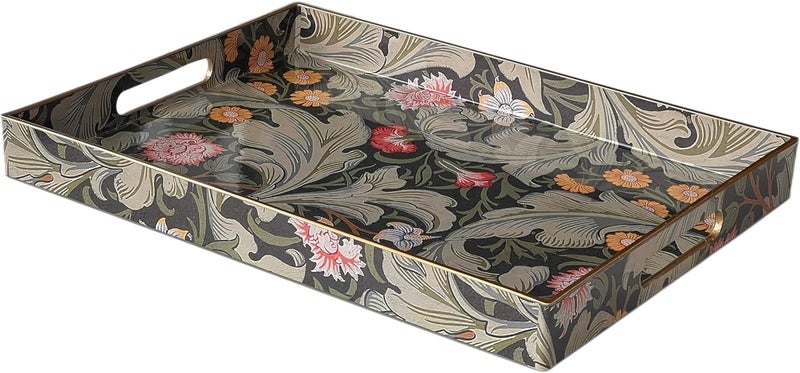 Simmer Stone Vintage William Morris-style Serving Tray with Handles - 15.7" x 11.8" Floral Pattern Decorative Platter for Coffee Table, Ottoman & Breakfast in Bed - Sturdy Plastic Rectangular Tray - Image 3