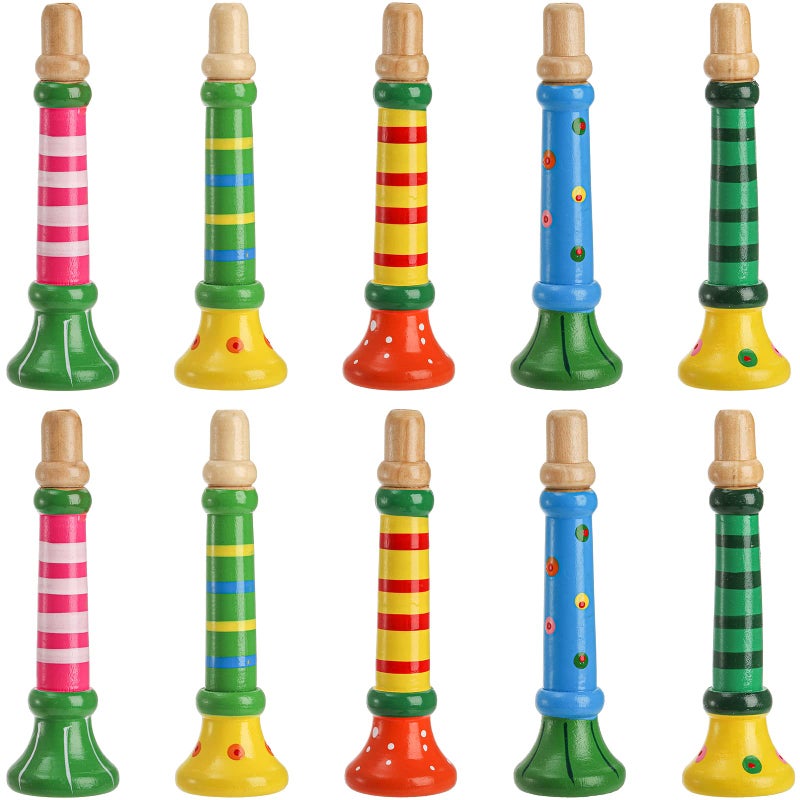 Lyellfe 10 Pieces Small Wooden Trumpet Piccolo Flute Music Sound Instrument Colorful Rhythm Musical Flute for Class School - Image 3