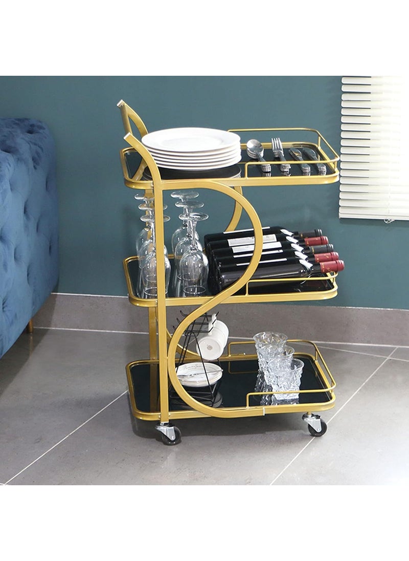 Device Bas with BROWN ART SHOPPEE Brown Art SHOPPEE End Table Trolley 3Tier Metal Serving Trolley with Wheel Elegant Home and Restaurant Mobile Cart for Effortless Food Serving Coffee Table for Living Room Gold Black 