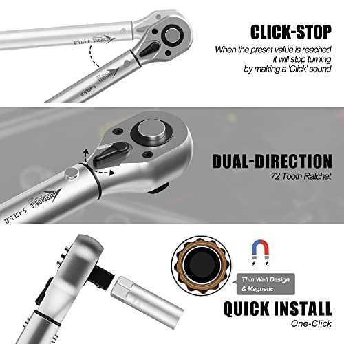 AEROFORCE Professional Tools AEROFORCE 14PCS 3/8-Inch Drive Swivel Magnetic Spark Plug Socket Set with 3/8'' Torque Wrench (5-45 Lb.ft/6.8-61.2 Nm), Universal Joint & Extension Bar - Durable CR-V Steel for Easy Spark Plug Removal - Image 4