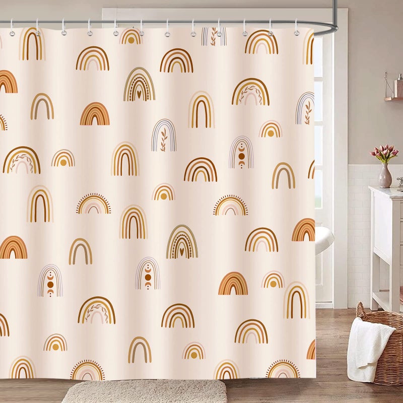 Bonhause Bonhause Boho Rainbow Shower Curtain 72 x 72 Inch Mid Century Abstract Minimalist Kids Decorative Bath Curtain Polyester Fabric Waterproof Bathroom Curtain with 12 Hooks