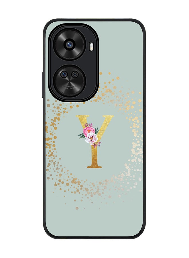 Stylizedd Rugged Black edge case for Huawei nova 12 SE / Huawei nova 11 SE 4G,Slim fit Custom Monogram Initial Letter Floral Pattern Alphabet - Y (Light Grey) - Image 1