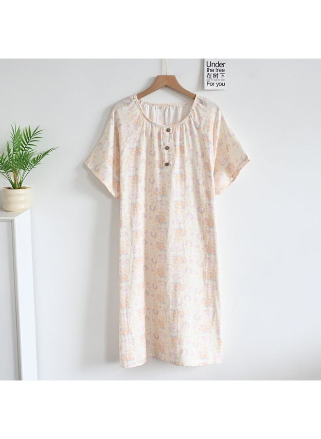 Baby Cotton Yarn Short Sleeve Skirt Double Layer Cotton Yarn Summer Thin Pure Cotton Double Layer Cotton Yarn Round Neck Outer Wearing Home Nightgown