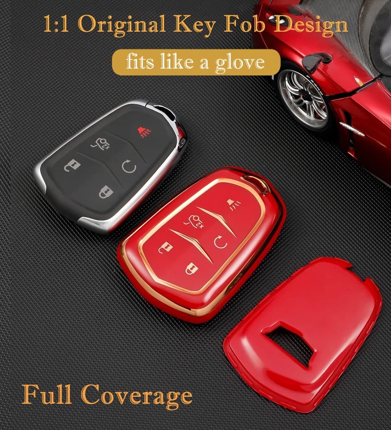 Cacacar غطاء مفتاح كاديلاك إسكاليد من كاكاسار، لغطاء مفتاح كاديلاك ATS CTS CT6 STS SRX XT5، حافظة مفتاح ذكية مصنوعة من TPU ناعم Premium مع حماية كاملة (أسود) - Image 4