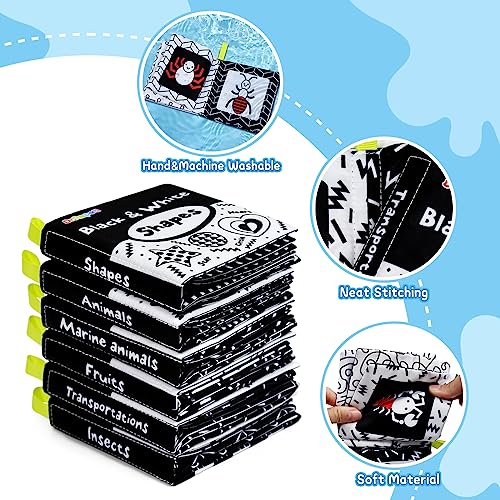 Dr.Rapeti Soft Cloth Books Baby Books Bath Books 6-Pack for Baby Infant Toddler Kids High Contrast Black and White Crinkle Washable Chewable Non-Toxic Early Educational Giftable - Image 5