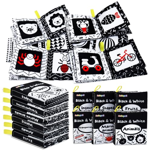 Dr.Rapeti Soft Cloth Books Baby Books Bath Books 6-Pack for Baby Infant Toddler Kids High Contrast Black and White Crinkle Washable Chewable Non-Toxic Early Educational Giftable - Image 1