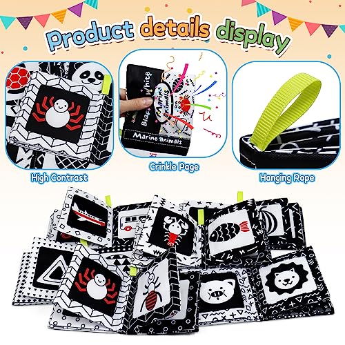 Dr.Rapeti Soft Cloth Books Baby Books Bath Books 6-Pack for Baby Infant Toddler Kids High Contrast Black and White Crinkle Washable Chewable Non-Toxic Early Educational Giftable - Image 4