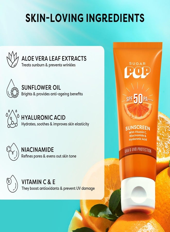 SUGAR POP SPF 50 PA++++ UVA/UVB With Vitamin C, Niacinamide & Hyaluronic Acid |All Skin Prevents Sun Damage | No White Cast | 50 Gms - Image 2