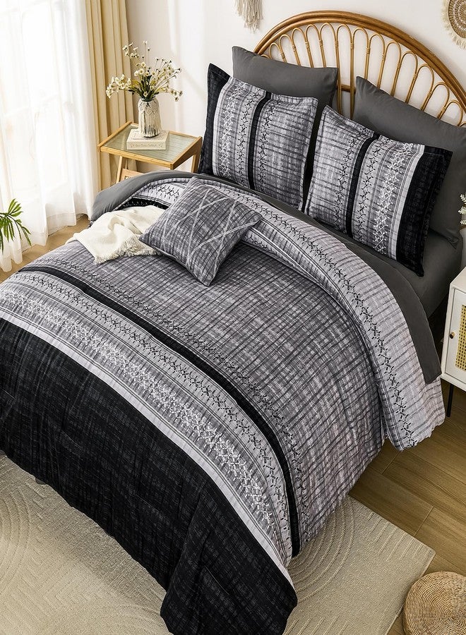 Dintszyayue Black Comforter Set Queen Size, 8 Pieces Boho Striped Bed in a Bag Soft Microfiber Bedding Set for All Season - Image 3