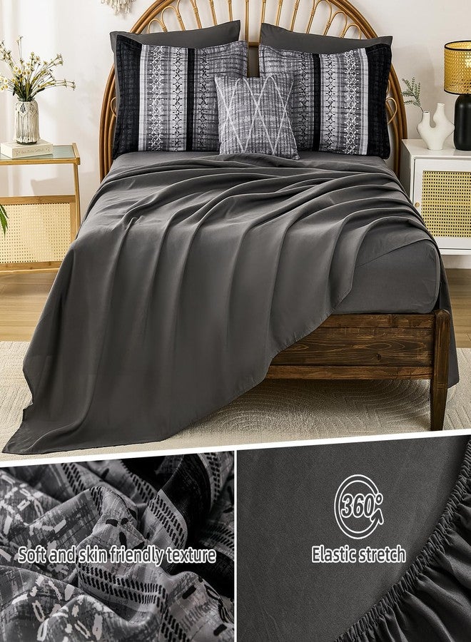 Dintszyayue Black Comforter Set Queen Size, 8 Pieces Boho Striped Bed in a Bag Soft Microfiber Bedding Set for All Season - Image 5