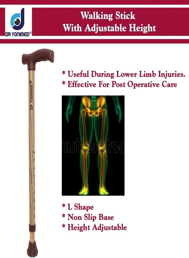 Dr Yonimed Walking Stick, Single Leg Non Slip Base, L Type Universal Size (Wooden (Brown)) - Image 2