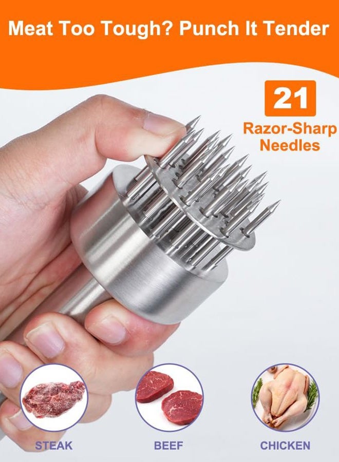 Brigii Meat Tenderizer Tool with 21 Stainless Steel Needles & Retractable Safety Guard, for Tenderizing Beef, Turkey, Chicken, Steak, Dishwasher Safe - Image 3