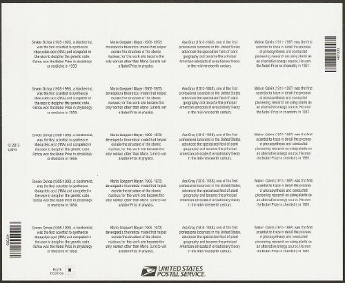 USPS American Scientists 2011 Sheet of 20 Mint US Postage Stamps 4541-4544 - Image 2