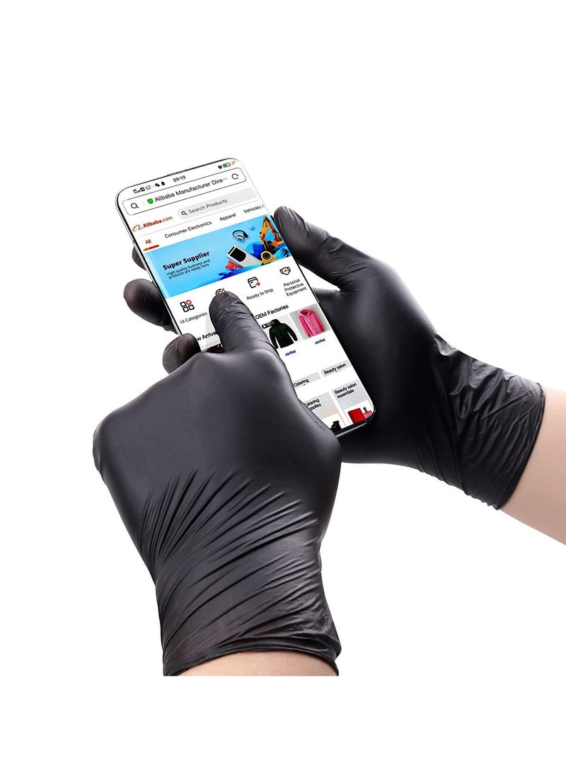 GNAFOTU 100 Pack Black Disposable Nitrile Gloves, Latex Free Gloves, Powder Free Gloves, Medical Exam Gloves, Use in Surgical, Home, Cleaning, and Food Gloves  Extra Strong and Thick (Black) - Image 1