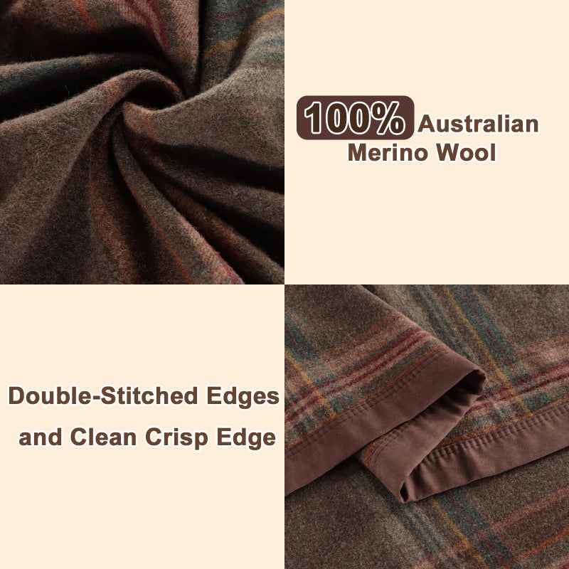 YOUR MOON 100% Pure Merino Wool Queen Size, Australian Organic Natural Wool Blanket, Hypoallergenic Wool Blanket for Bed, Medium Weight(Plaid Brown, 90 * 90) - Image 4