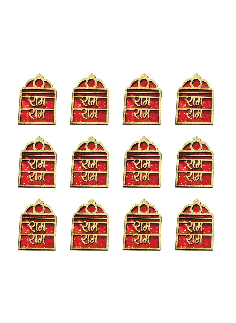 BITONA BITONA Puja Sohn Soon Puja Ram Ram Wooden Tags Door Sticker Tags 6 Pairs self Stick12 Piece for Festival Specially Rakhi  - Image 2