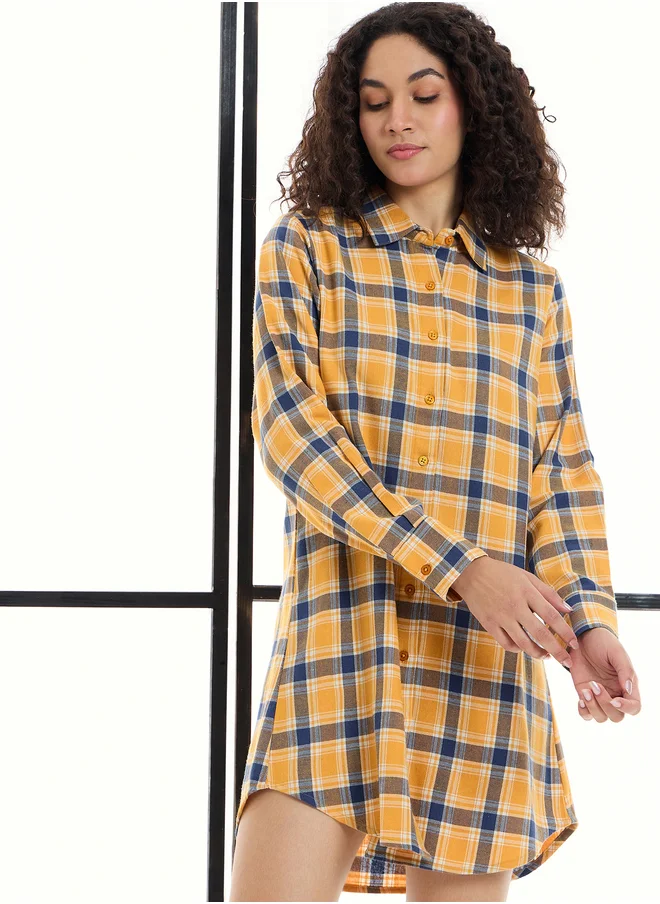 ساسافراس Cotton Checked Lounge Longline Shirt