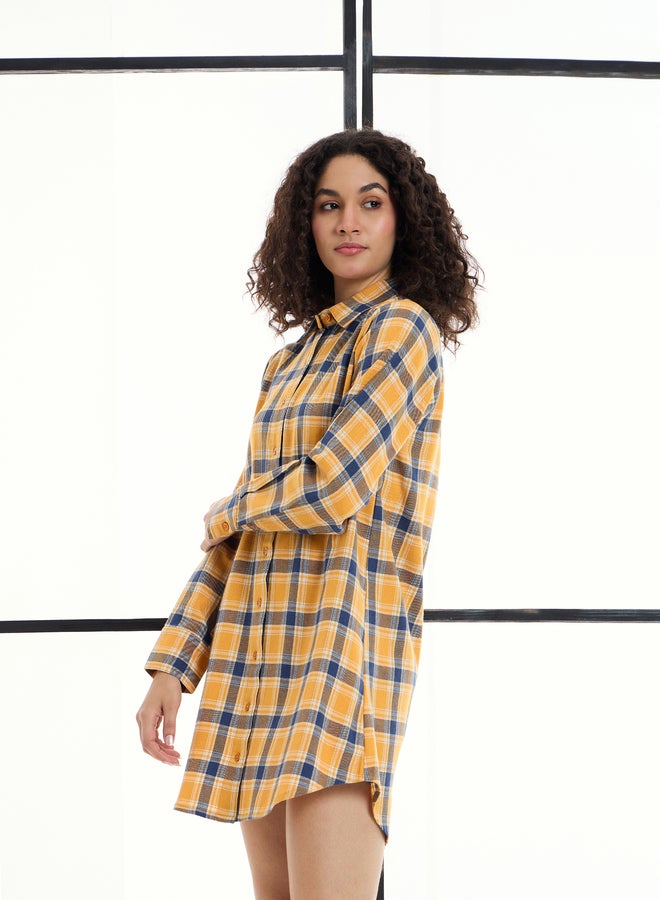SASSAFRAS Cotton Checked Lounge Longline Shirt  - Image 3