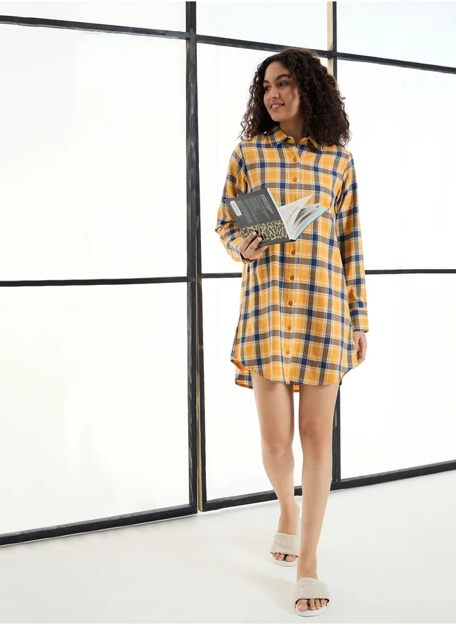 ساسافراس Cotton Checked Lounge Longline Shirt