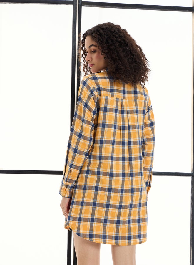 SASSAFRAS Cotton Checked Lounge Longline Shirt  - Image 5