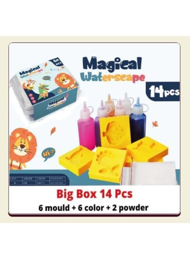 الألعاب المائية السحرية – مجموعة Magic Water 3D Marine Life DIY، 14 قطعة، 6 مرطبانات زجاجية من الجل، 6 قوالب و2 كيس من المسحوق - Image 1