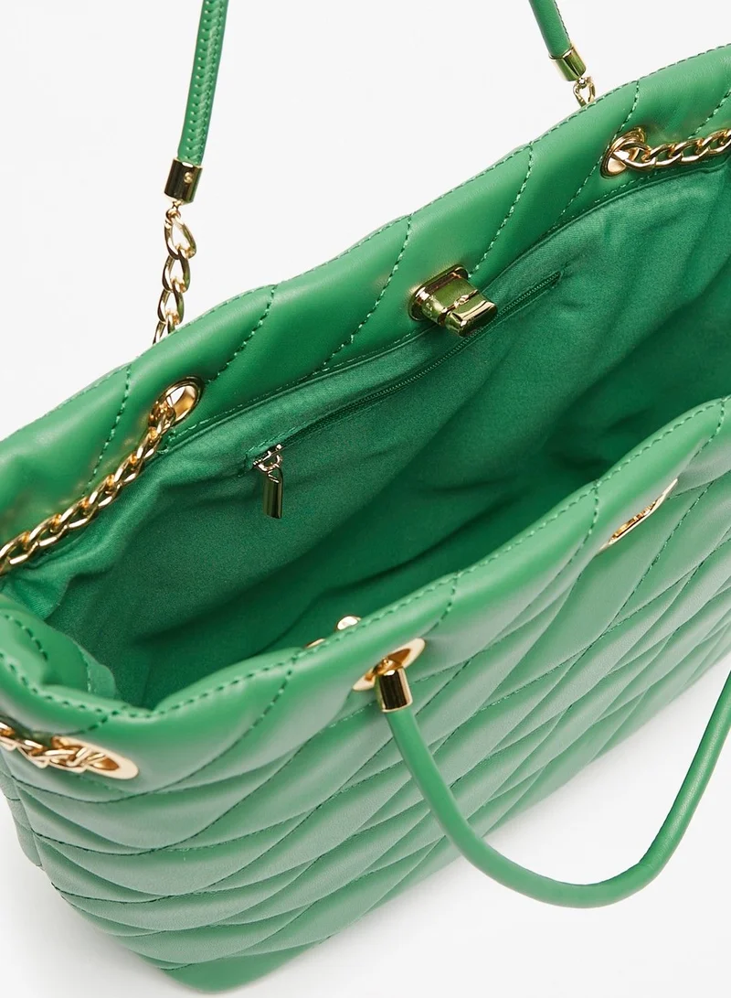 Flora Bella By Shoexpress Womens Quilted Tote Bag with Metallic Accent and Twist Clasp Closure Ramadan Collection