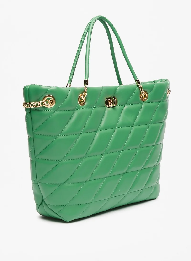 Flora Bella By Shoexpress Womens Quilted Tote Bag with Metallic Accent and Twist Clasp Closure Ramadan Collection
