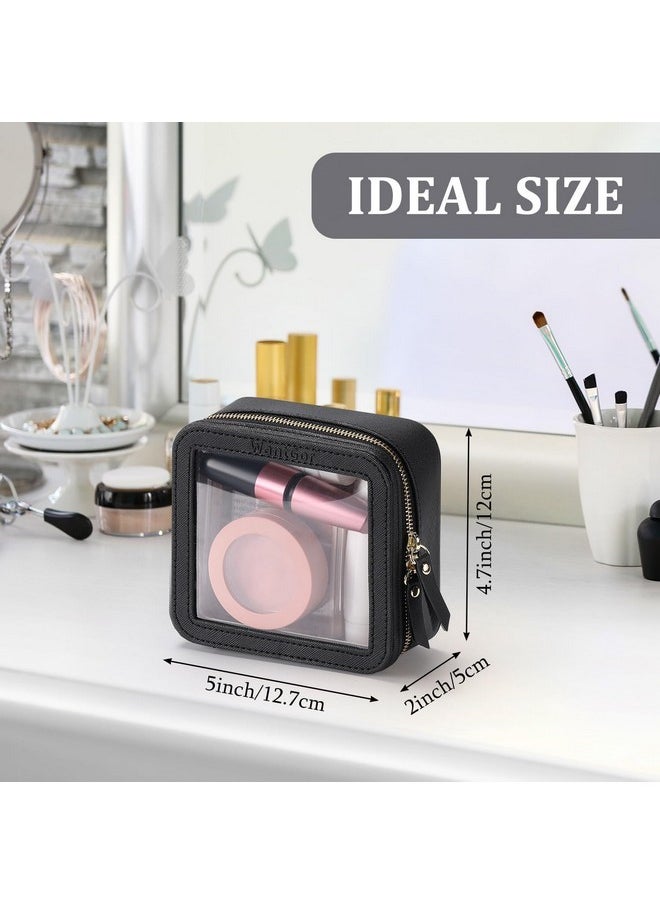 WantGor - Small Cosmetic Bag, Mini Makeup Bag Women Clear Pouch Cosmetics Bags Travel Toiletry Bag Tiny Make Up Organizer Case With Zipper For Purse Backpack (Black) - Image 1