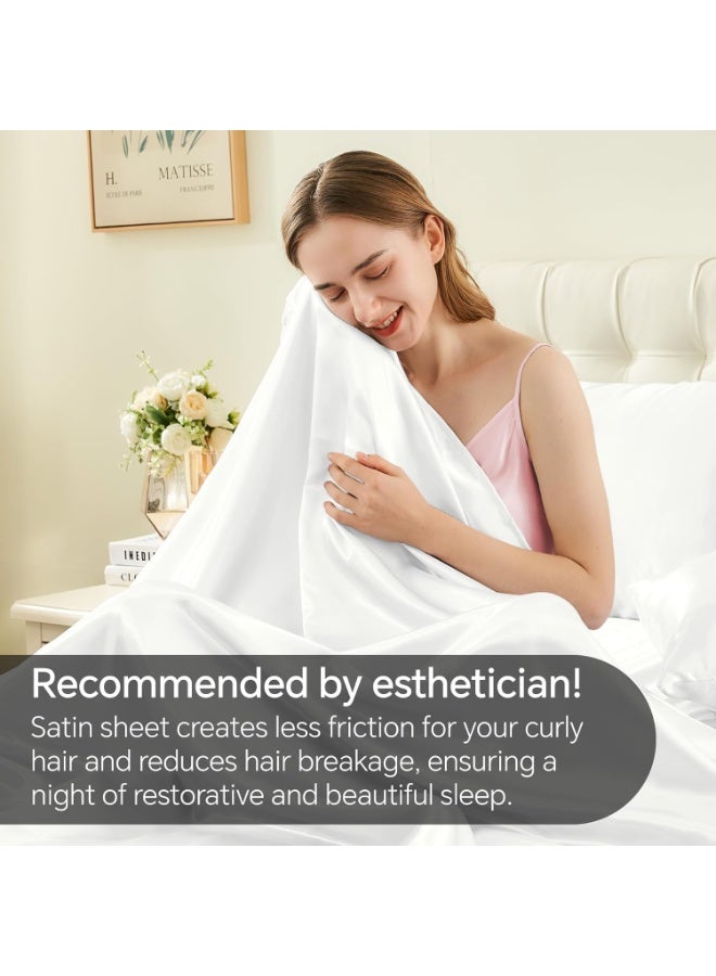 BEDELITE King Size Sheets Set, Luxury Soft White Satin Sheets for Hair and Skin, Similar to Silk Bed Sheets Set 4 Pieces with 1 Deep Pocket Fitted Sheet, 1 Flat Sheet, and 2 Pillowcases - Image 4