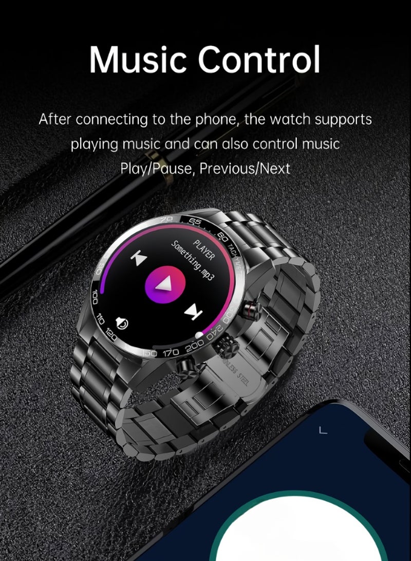 لييج ساعة ذكية، مقاومة للماء IP68 مع سوار ذكي للمكالمات الهاتفية بتقنية البلوتوث، ساعة معصم ذكية متعددة الوظائف لتتبع النشاط مع مراقبة معدل ضربات القلب وأكسجين الدم، (قطعة واحدة، أسود، حزام فولاذي مسطح الرأس بالإضافة إلى حزام سيليكون) - Image 2