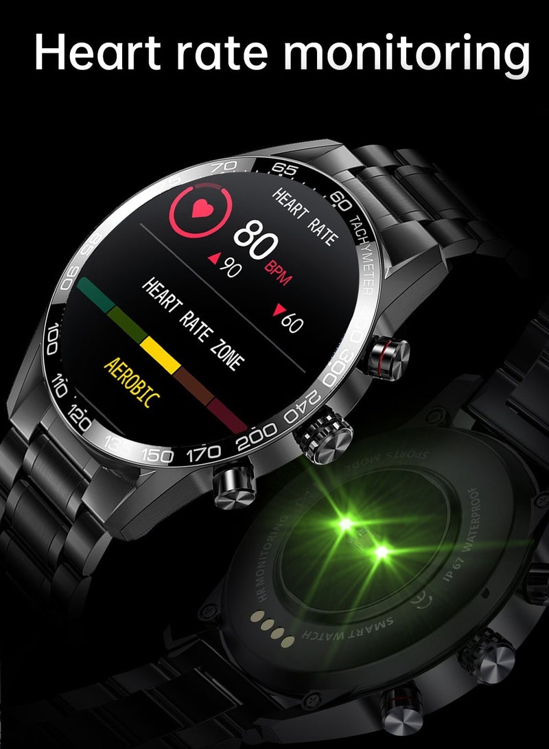 لييج ساعة ذكية، مقاومة للماء IP68 مع سوار ذكي للمكالمات الهاتفية بتقنية البلوتوث، ساعة معصم ذكية متعددة الوظائف لتتبع النشاط مع مراقبة معدل ضربات القلب وأكسجين الدم، (قطعة واحدة، أسود، حزام فولاذي مسطح الرأس بالإضافة إلى حزام سيليكون) - Image 3