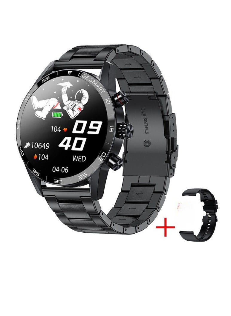 لييج ساعة ذكية، مقاومة للماء IP68 مع سوار ذكي للمكالمات الهاتفية بتقنية البلوتوث، ساعة معصم ذكية متعددة الوظائف لتتبع النشاط مع مراقبة معدل ضربات القلب وأكسجين الدم، (قطعة واحدة، أسود، حزام فولاذي مسطح الرأس بالإضافة إلى حزام سيليكون) - Image 1