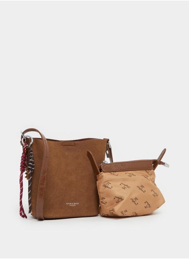 Styli Faux Suede Texture Shoulder Bag with Tassel Drop  - Image 1