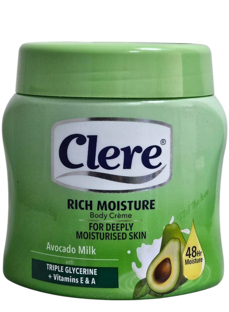 Clear body cream 500ml. Avocado milk with triple glycerin + Vitamin E & A