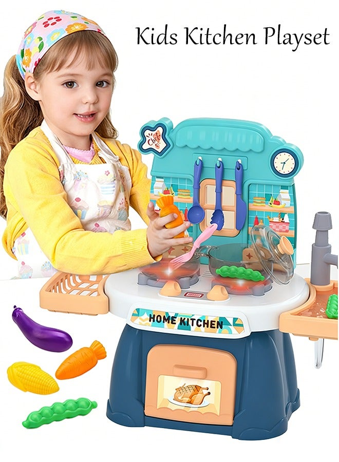 NAYIV Kids Kitchen Playset Mini Home Kitchen Bar Pretend Play Game with Sound & Light Kitchen Sink Toys with Flowing Water Cooking Stove Play Sink Food Toy Chef Pretend Play Set Educational Cooking Toys Kitchen Cooking Toy For 3 4 5 6 8Years Old Girls and Boys - Image 1