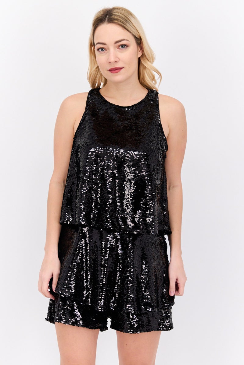 RIVER ISLAND Women Textured Playsuit, Black  - Image 1